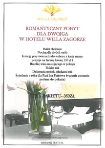 ROMANTYCZNY POBYT DLA DWOJGA W HOTELU WILLA ZAGÓRZE KOŁO WARSZAWY